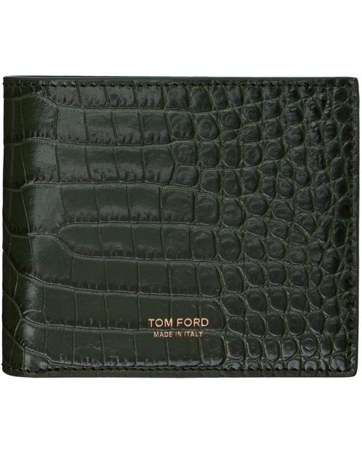 Tom Ford Green Printed Croc Wallet for men