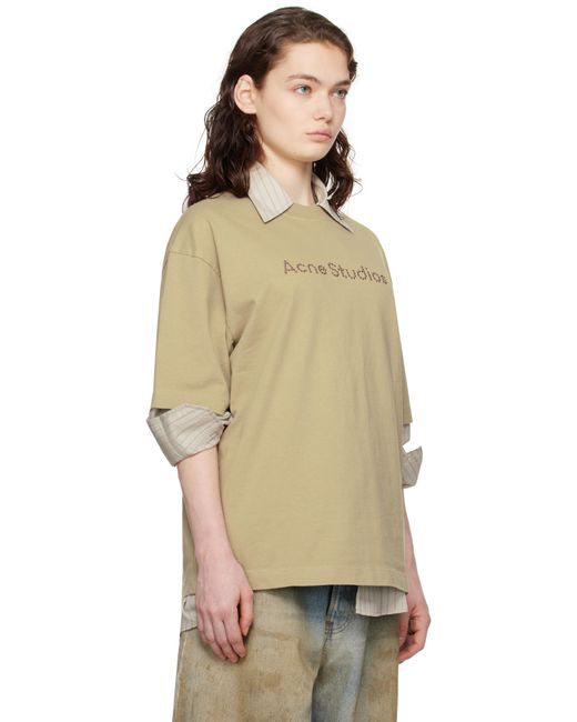 Acne ベージュ リラックスフィット ロゴ Tシャツ Natural