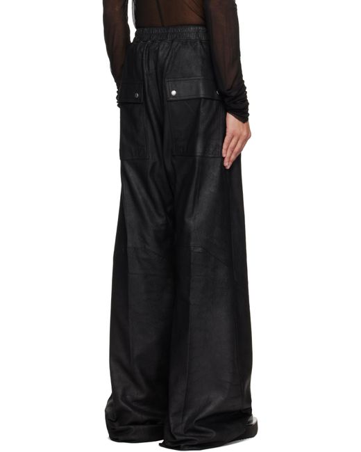 メンズ Rick Owens ブラック Hollywood Wide Bela レザー トラウザーズ Black