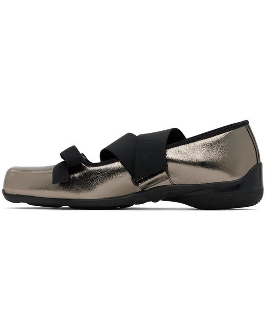 OPEN YY Black Gunmetal Cross Band Ballerina Flats