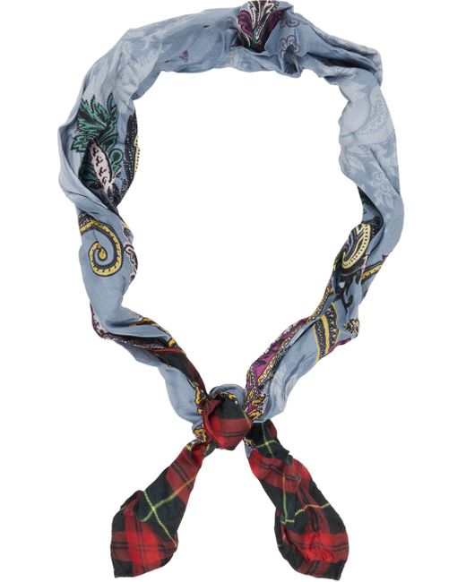Acne Blue & Red Printed Silk Scarf for men
