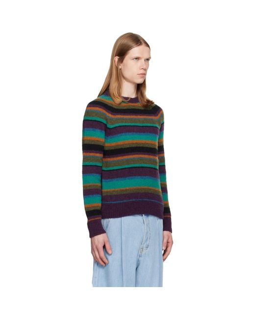 Dries Van Noten Green Striped Alpaca Knit Sweater for men