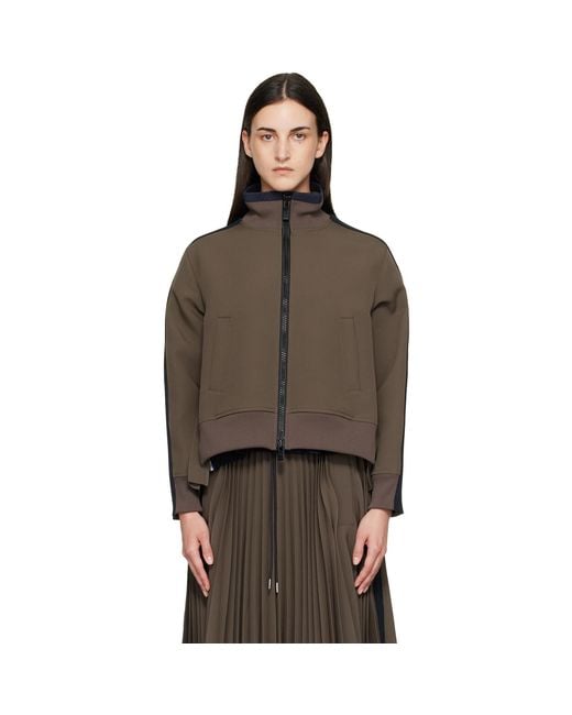 Sacai Brown Taupe Matelasse Twill Blouson Sweatshirt