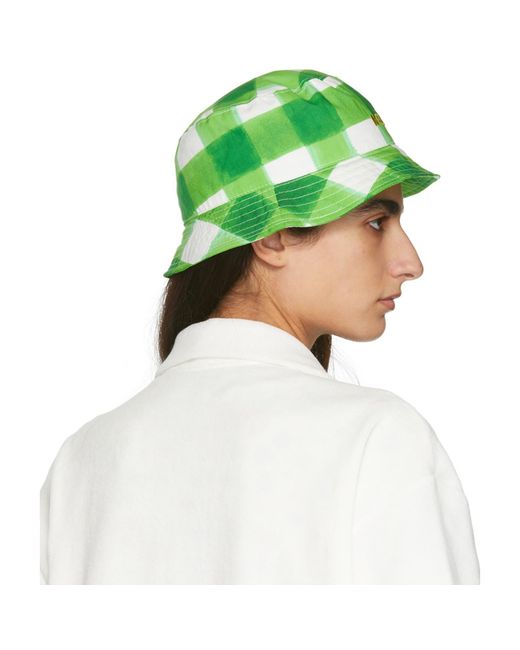 MSGM Green Plaid Bucket Hat