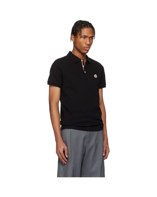 Moncler Black Logo Patch Cotton Polo for men