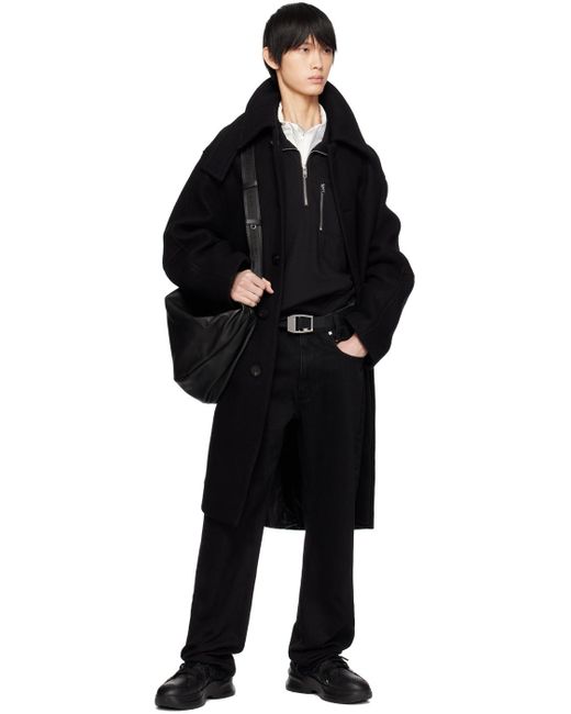 Wooyoungmi Black Spread Collar Coat for men