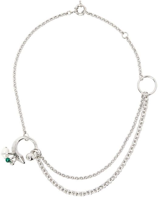 Acne White Silver Multi-chain Charm Necklace