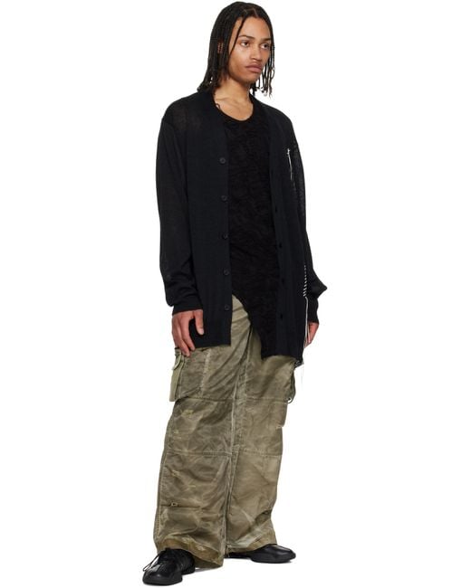 Feng Chen Wang Green Khaki Sandwashed Cargo Pants for men