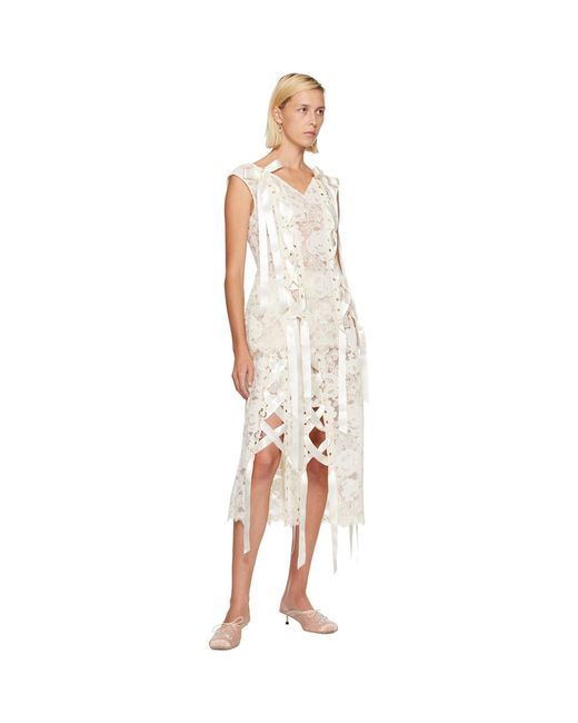 Simone Rocha White Off- Unraveling Ribbon Portrait Top