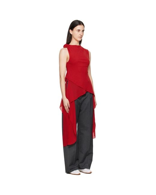 Ganni Red Marl Mesh Top