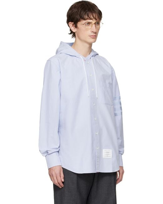 Thom Browne White Hoodie Straight Fit Long Sleeve Shirt for men