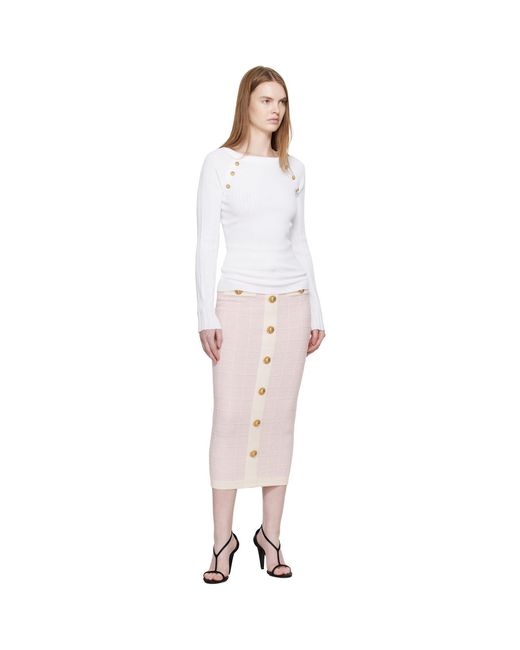 Balmain Multicolor Buttoned Knit Light Tweed Maxi Skirt