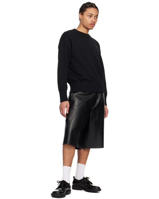 AMI Black Elasticized Waistband Leather Shorts for men