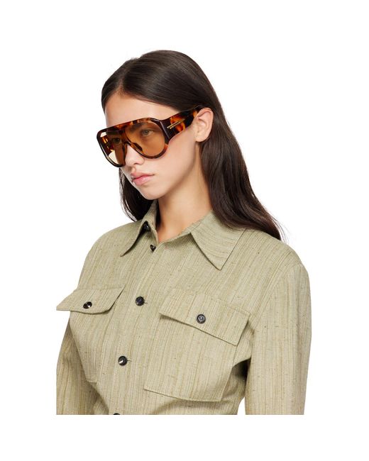 Bottega Veneta Brown Scudo Shield Sunglasses