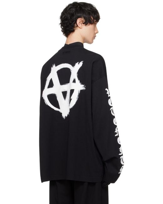 メンズ Vetements Double Anarchy 長袖tシャツ Black