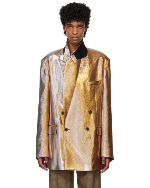 メンズ Dries Van Noten ゴールド＆シルバー ピークドラペルカラー テーラードジャケット Natural