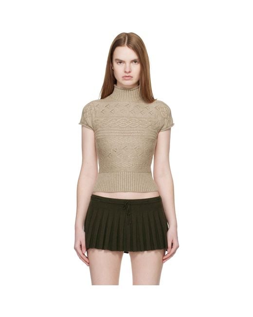 GUIZIO Black Taupe Vivienne Short Sleeve Cable Turtleneck