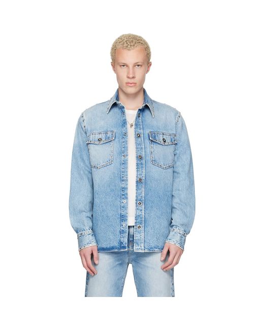 Versace Blue Studded Denim Shirt for men