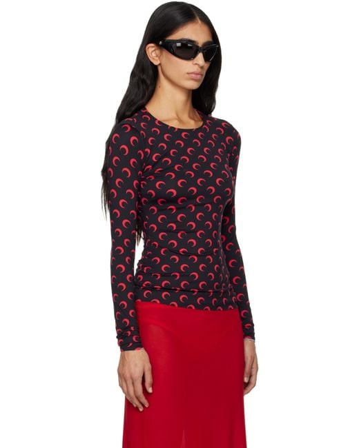 MARINE SERRE Red Recycled Moon Jersey Second Skin T-Shirt