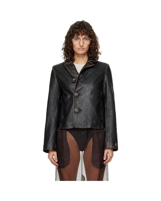 MM6 by Maison Margiela Black Sports Leather Jacket
