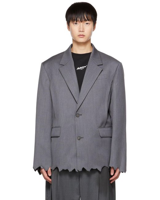 ADER error Wool Raw Edge Blazer in Grey (Gray) for Men | Lyst