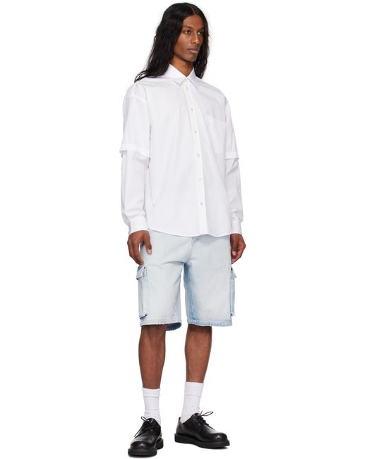 メンズ le PERE ホワイト Detached Sleeve ボタンアップシャツ White