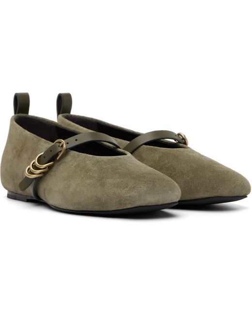 Rag & Bone Black Khaki Spire Suede Mary Jane Flats