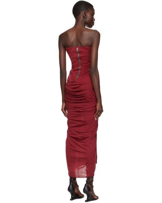 Rick Owens Red Burgundy Radiance Bustier Midi Dress
