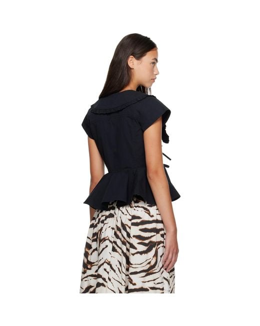 Ganni Black Cotton Poplin Blouse