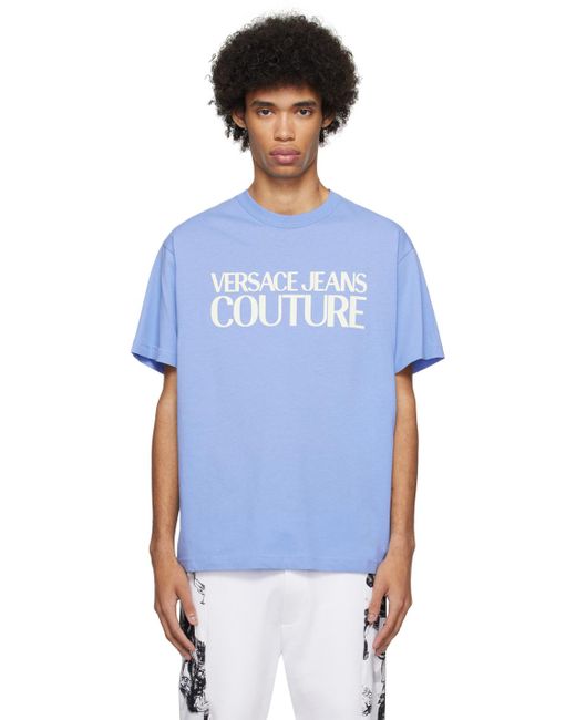 T-shirt bleu à logo contrecollé Versace pour homme en coloris Blue