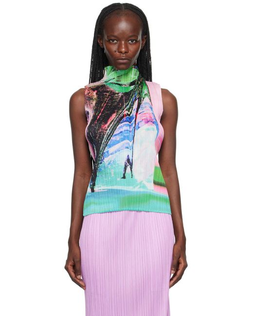 Pleats Please Issey Miyake Red Multicolor Tropical Winter Tank Top