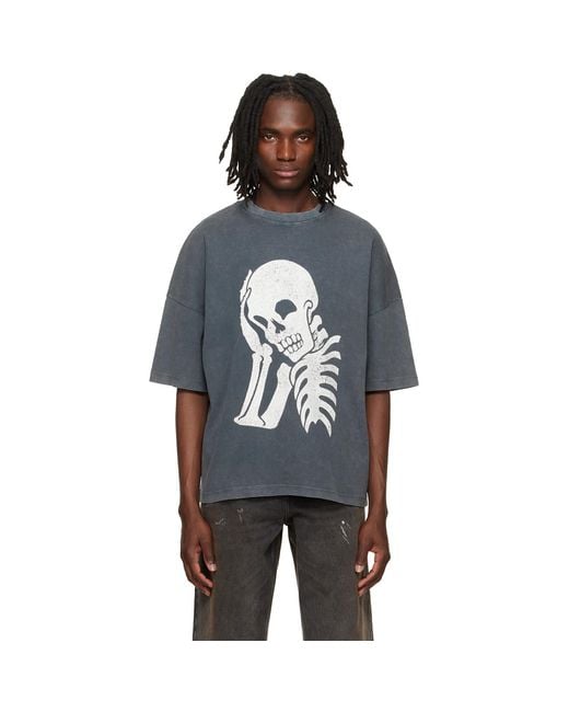 Palm Angels Blue Skull Loose T-Shirt for men