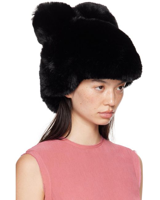 Acne Black Fluffy Bow Faux-Fur Hat