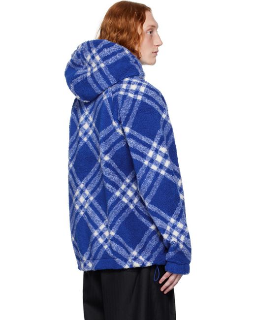 Burberry Blue & White Check Hoodie for men