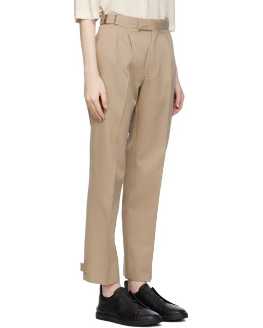 Zegna Natural Beige Pleated Trousers