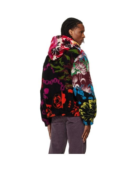 Chopova Lowena Red Patchwork Oversized Hooded Fleece Jacket for men