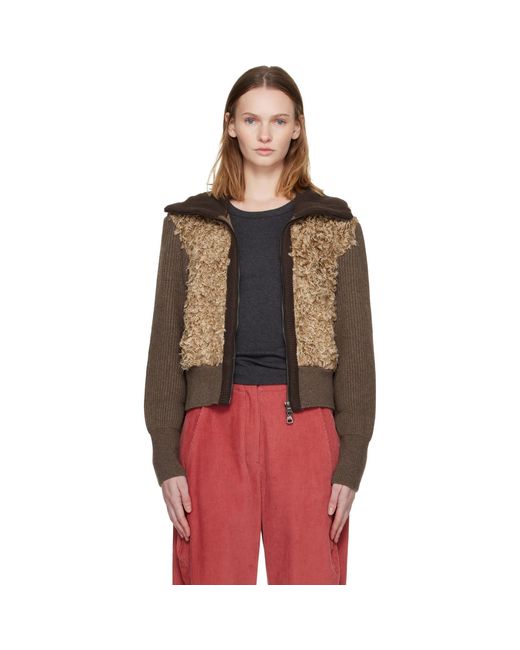 ANDERSSON BELL Red Fur Combo Knit Cardigan