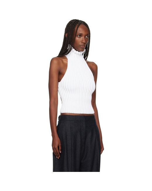 Alaïa Black Ribbed Knit Curled Trimmed Halter Top