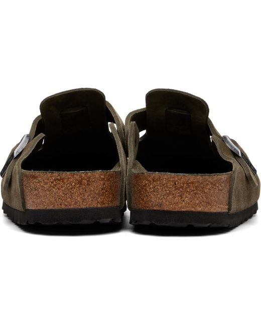 Birkenstock Brown Khaki Boston Soft Footbed Suede Leather Loafers for men
