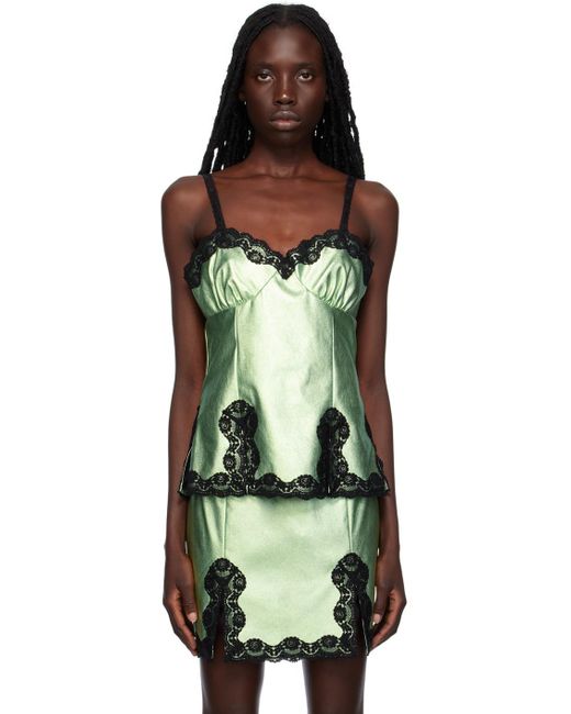 Anna Sui Green Metallic Faux-leather Camisole