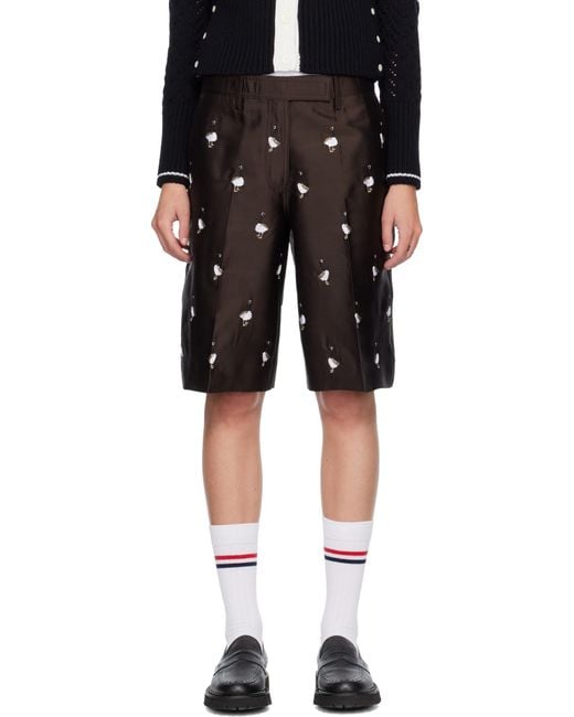 Thom Browne Black Silk Goose Wide Leg Shorts