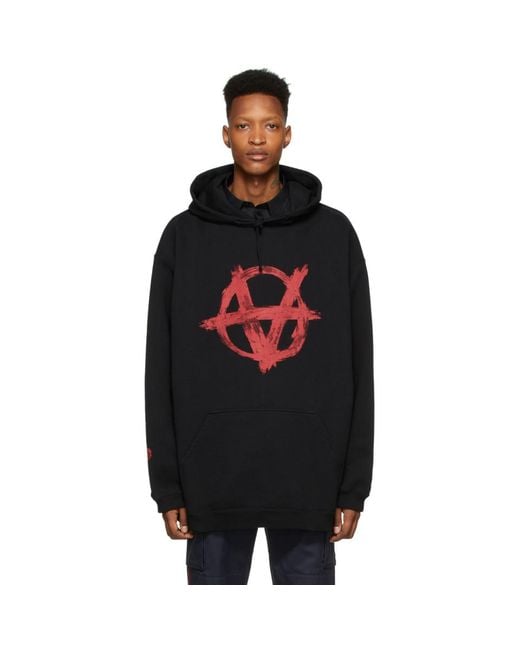 Vetements Black And Red Anarchy Hoodie for men