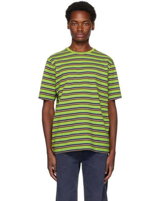 Pop Trading Co. Green Striped T-shirt for men