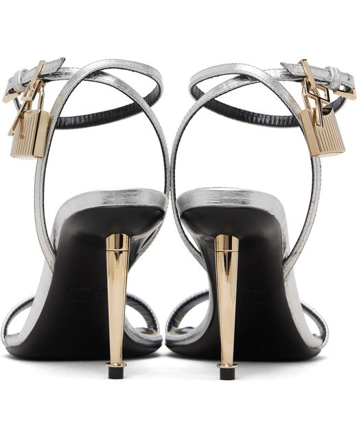Tom Ford Black Nappa Padlock Pointy Naked Heeled Sandals