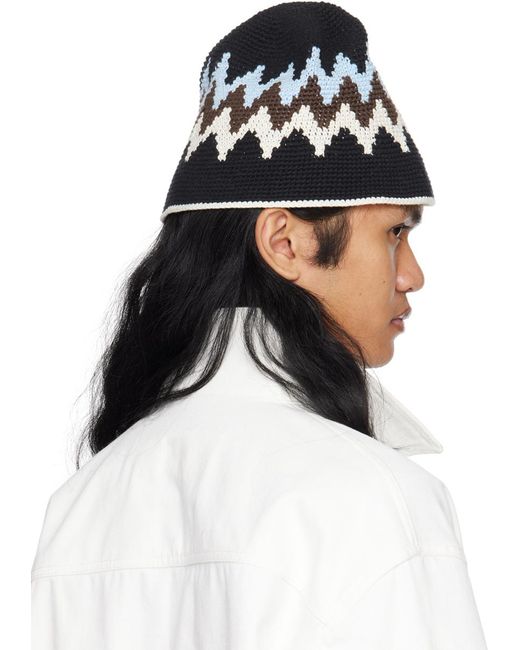 Jil Sander Black Crochet Bucket Hat for men
