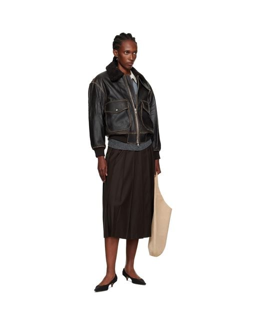 DUNST Black A-2 Shearling Collared Leather Jacket