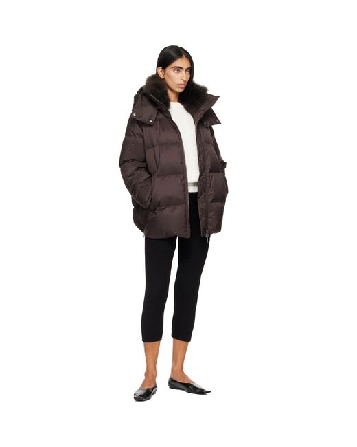 Yves Salomon Black Waterproof Technical Lambswool Trim A-Line Down Jacket