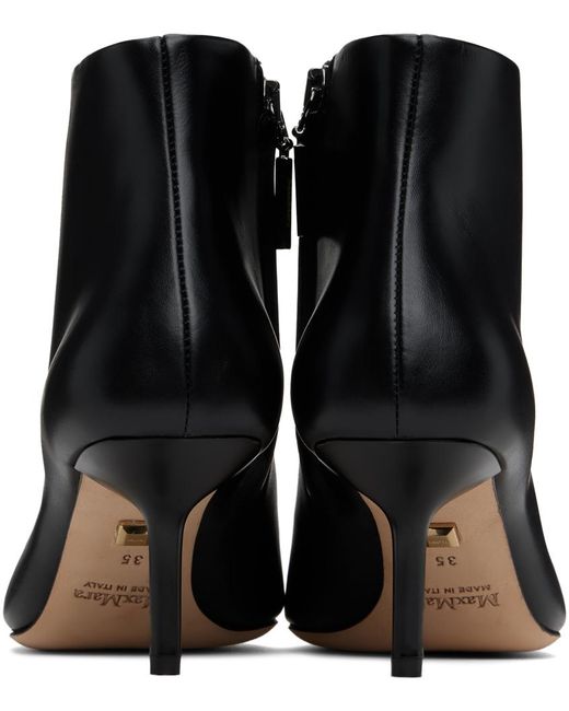Max Mara Black Leather Zip Ankle Boots