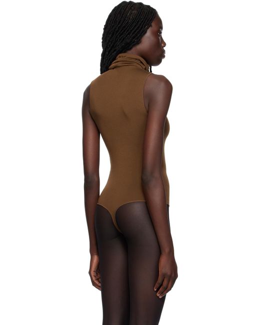 Wolford Black Brown Turtleneck Bodysuit