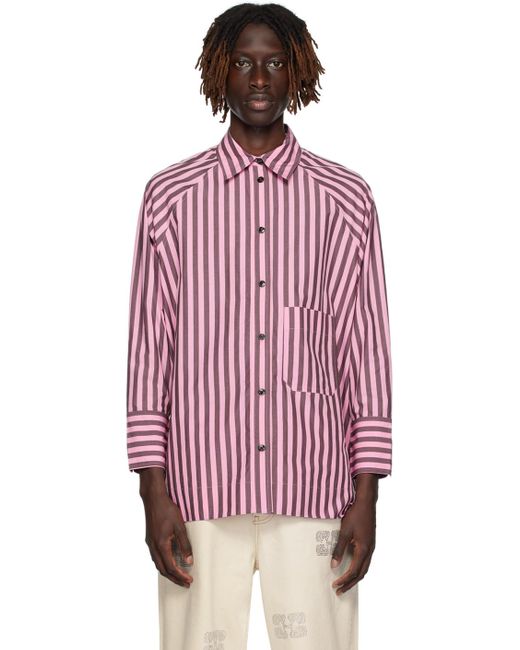 Ganni Red Pink & Brown Striped Shirt for men